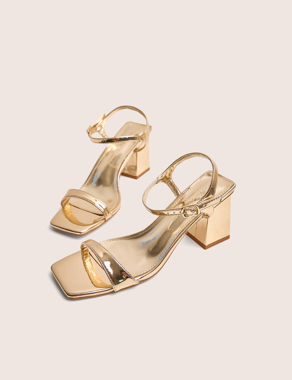 Public Desire Maryse Gold Mirror Pu Barely There Mid Block Heels