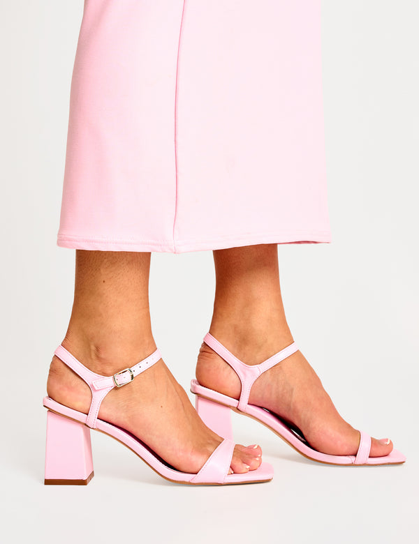 Public Desire Maryse Light Pink Pu Barely There Mid Block Heels