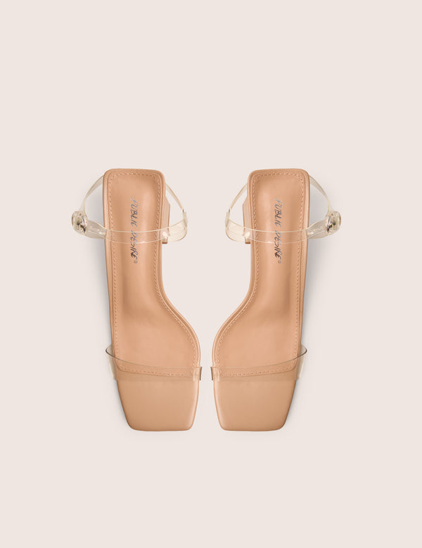 Public Desire Maryse Nude Perspex Pu Barely There Mid Block Heels