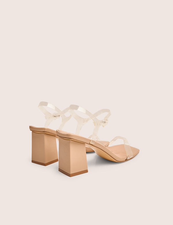 Public Desire Maryse Nude Perspex Pu Barely There Mid Block Heels
