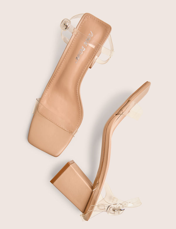 Public Desire Maryse Nude Perspex Pu Barely There Mid Block Heels