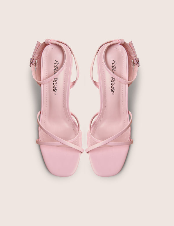 Public Desire Matilda Baby Pink Pu Strappy Block High Heels