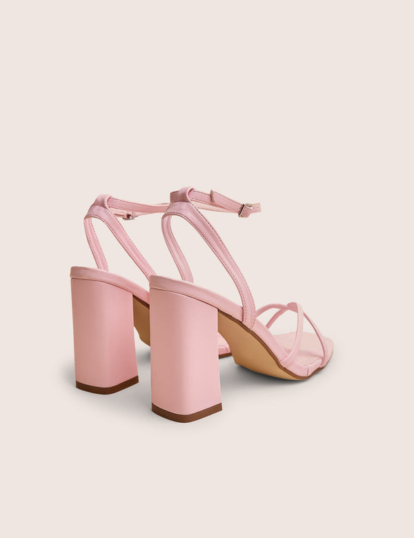 Public Desire Matilda Baby Pink Pu Strappy Block High Heels