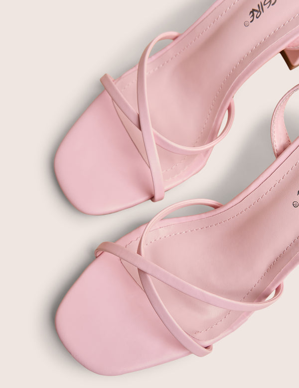 Public Desire Matilda Baby Pink Pu Strappy Block High Heels