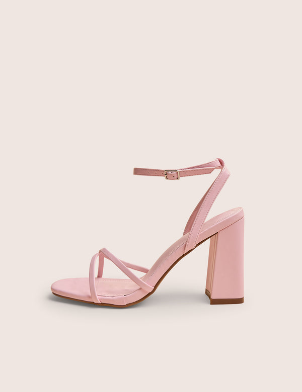 public desire Matilda Baby Pink Pu Strappy Block High Heels