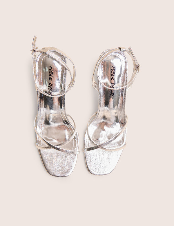 Public Desire Matilda Silver Pu Strappy Block High Heels