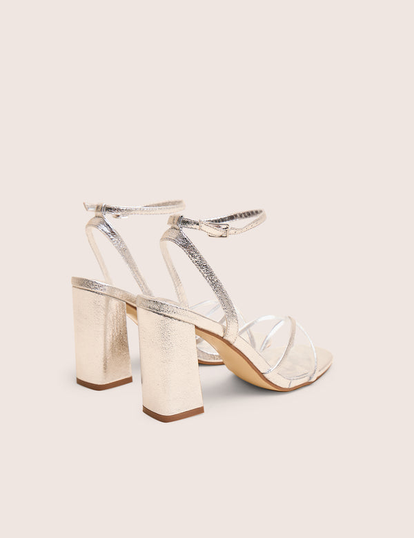 Public Desire Matilda Silver Pu Strappy Block High Heels