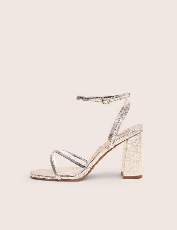public desire Matilda Silver Pu Strappy Block High Heels