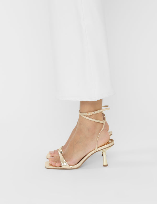 Public Desire Mawu Cracked Gold Pu Strappy Barely There Mid Heels