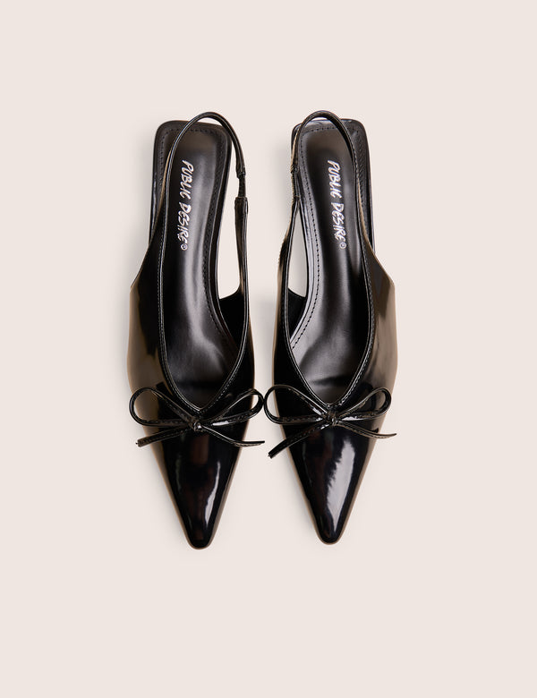 Public Desire Meadow Black Pu Slingback Low Court Heels