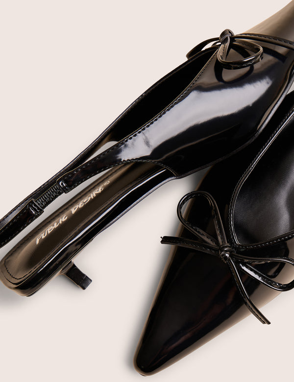 Public Desire Meadow Black Pu Slingback Low Court Heels