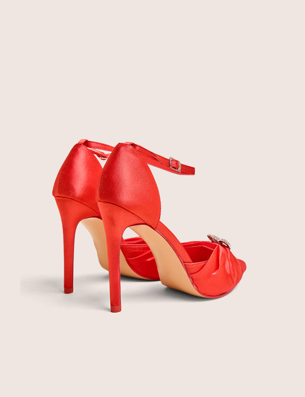 Public Desire Meant To Be Red Satin Diamante Heart Court Stiletto Heel