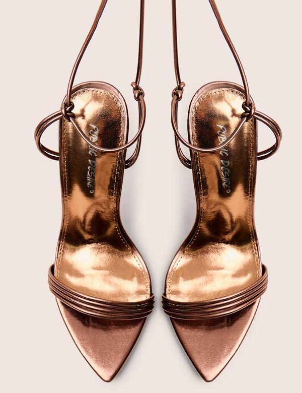 Public Desire Merlot Chocolate Brown Lace Up Wrap Around Pointed Toe Stiletto Heel