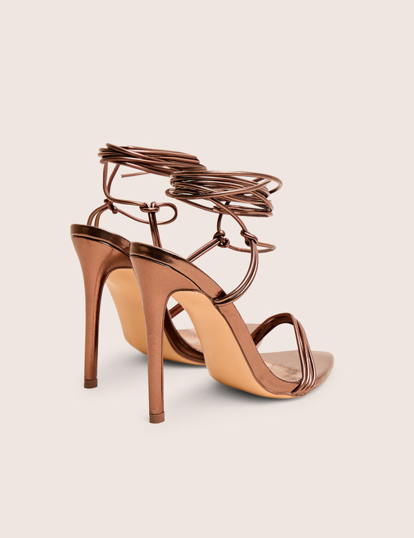 Public Desire Merlot Chocolate Brown Lace Up Wrap Around Pointed Toe Stiletto Heel