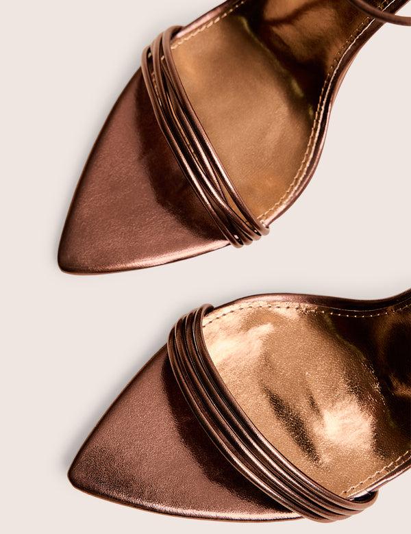 Public Desire Merlot Chocolate Brown Lace Up Wrap Around Pointed Toe Stiletto Heel