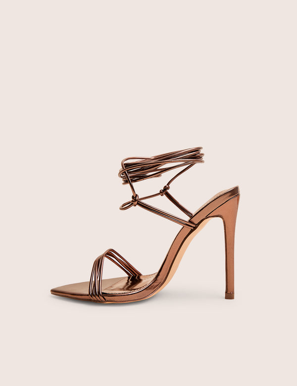 public desire Merlot Chocolate Brown Lace Up Wrap Around Pointed Toe Stiletto Heel