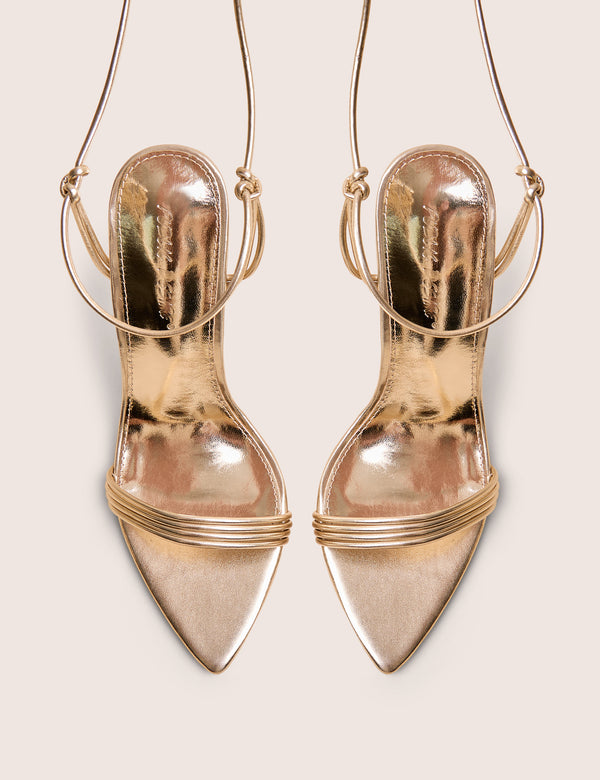 Public Desire Merlot Metallic Gold Lace Up Wrap Around Pointed Toe Stiletto Heels