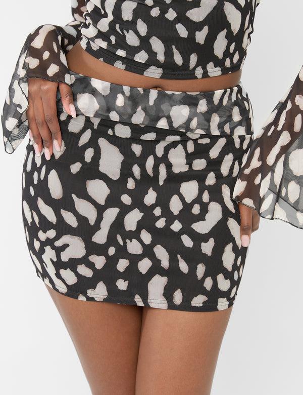 Public Desire Mesh Fold Over Mini Skirt Animal Print