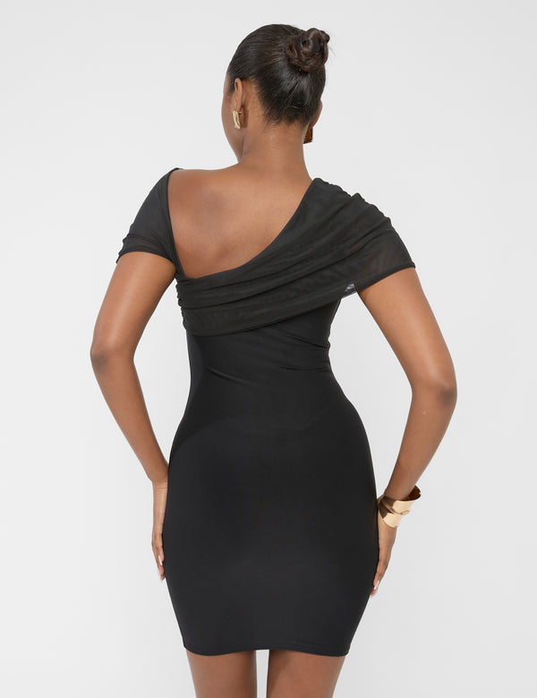 Public Desire Mesh Sleeve Slinky Cut Out Mini Dress Black