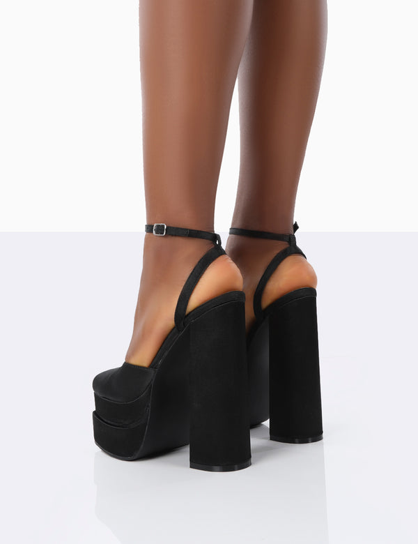 Public Desire Moonchild Black Satin Closed Toe Statement Platform Block Heels