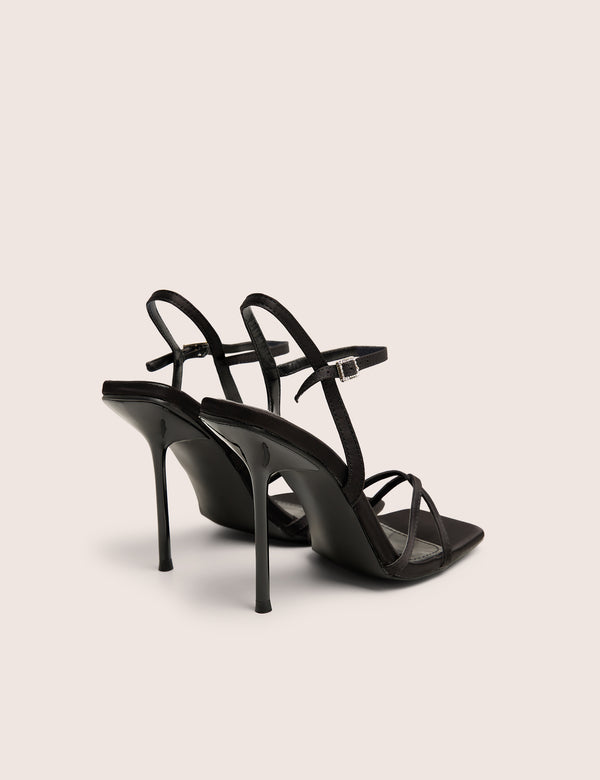 Public Desire Moss Black Velvet Strappy Stiletto Heels