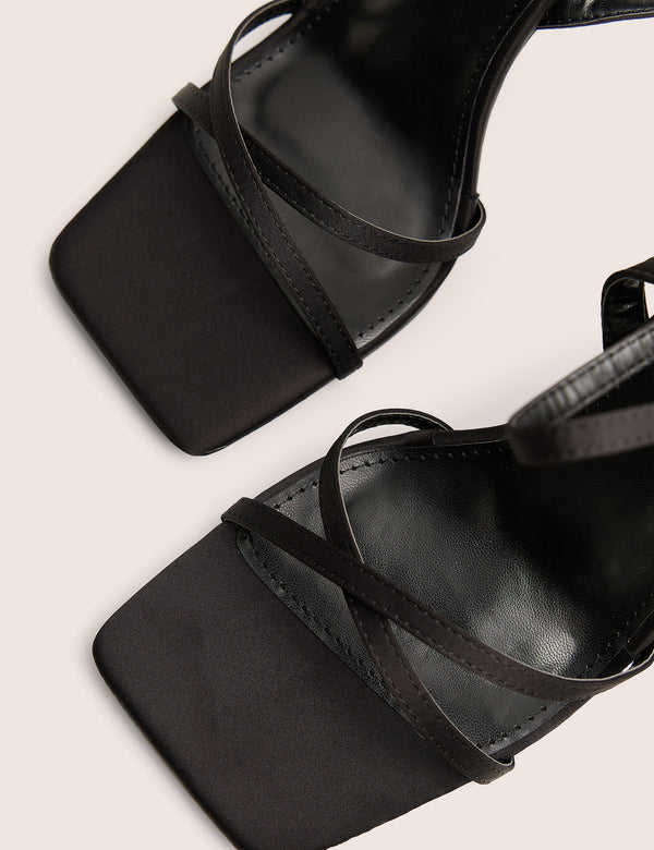 Public Desire Moss Black Velvet Strappy Stiletto Heels