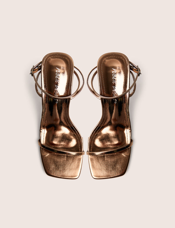 Public Desire Natalya Bronze Barely There Square Toe Stiletto Mid Heels