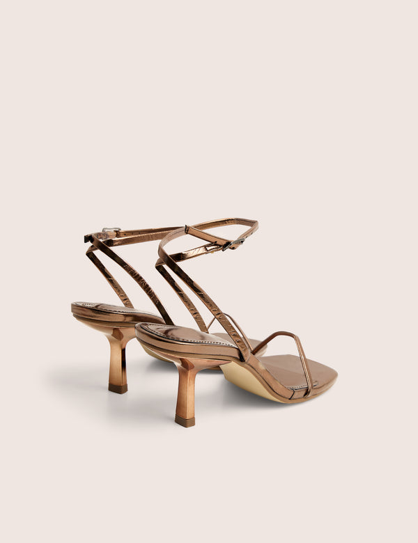 Public Desire Natalya Bronze Barely There Square Toe Stiletto Mid Heels