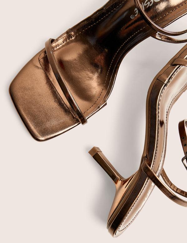 Public Desire Natalya Bronze Barely There Square Toe Stiletto Mid Heels