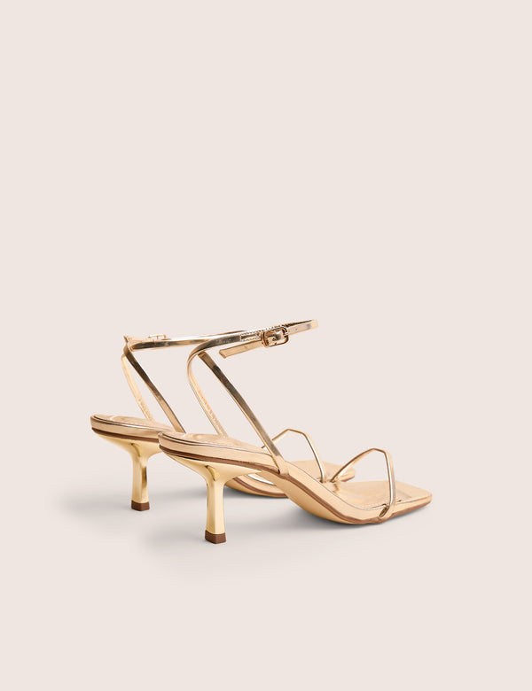 Public Desire Natalya Gold Barely There Square Toe Stiletto Mid Heels