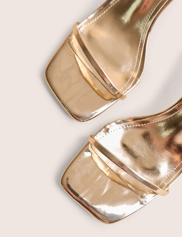 Public Desire Natalya Gold Barely There Square Toe Stiletto Mid Heels