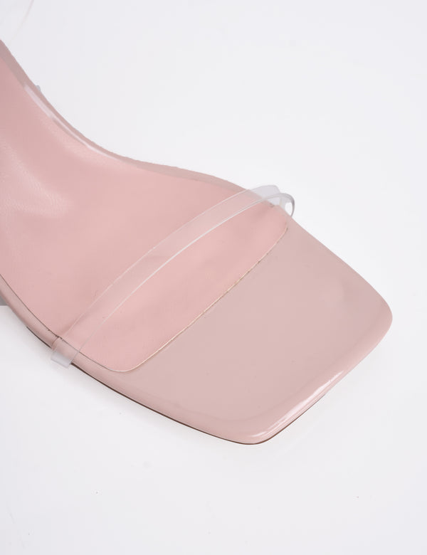 Public Desire Natalya Nude Perspex Barely There Square Toe Stiletto Mid Heels