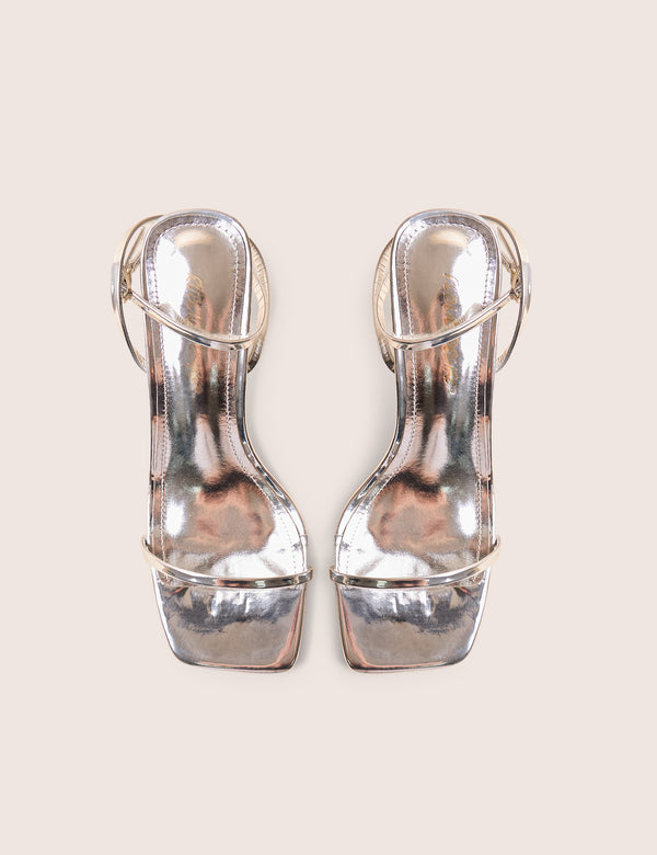 Public Desire Natalya Silver Barely There Square Toe Stiletto Mid Heels