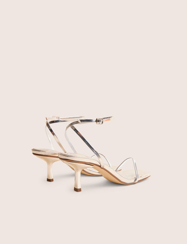 Public Desire Natalya Silver Barely There Square Toe Stiletto Mid Heels