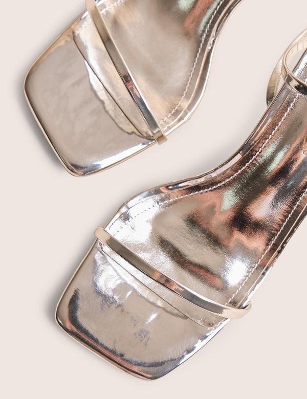 Public Desire Natalya Silver Barely There Square Toe Stiletto Mid Heels