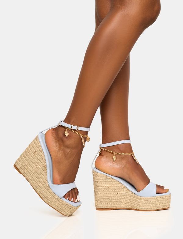 Public Desire Naya Blue Seashells Anklet Jute Espadrilles Wedge