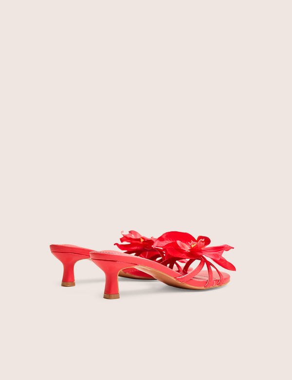 Public Desire Nikah Red Pu 3D Floral Mule Mid Heels