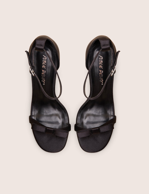 Public Desire Novie Black Ankle Strap Bow Detail Heels