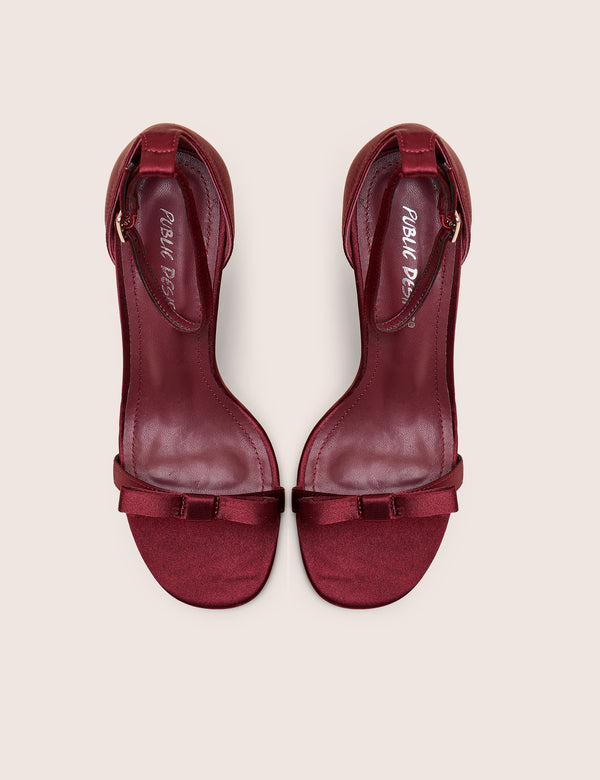 Public Desire Novie Burgundy Ankle Strap Bow Detail Heels
