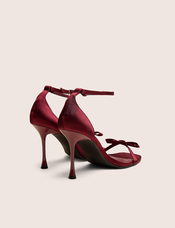 Public Desire Novie Burgundy Ankle Strap Bow Detail Heels