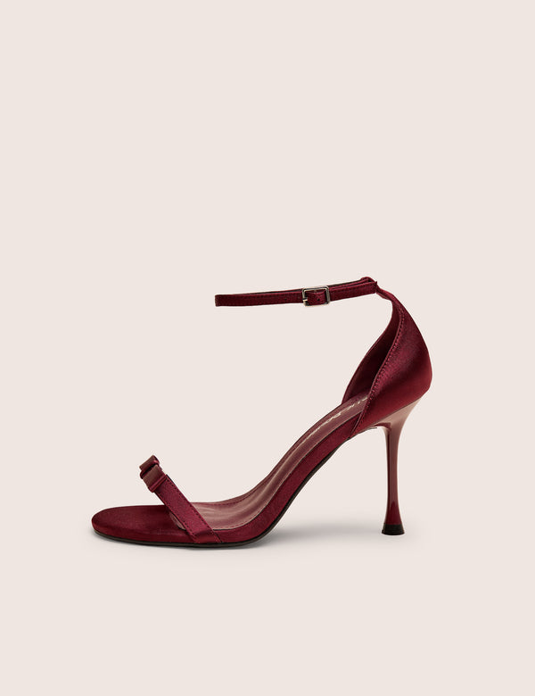 public desire Novie Burgundy Ankle Strap Bow Detail Heels