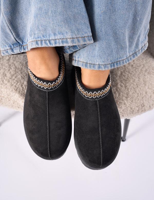 Public Desire Nutmeg Black Faux Fur Lined Platform Mules