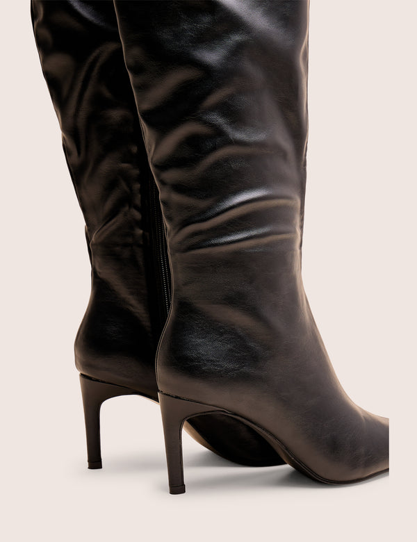Public Desire Orton Black Pu Over The Knee Mid Heel Pointed Toe Boots