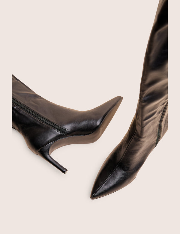 Public Desire Orton Black Pu Over The Knee Mid Heel Pointed Toe Boots