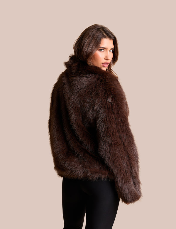 Public Desire Oversized Collar Faux Fur Jacket Chocolate