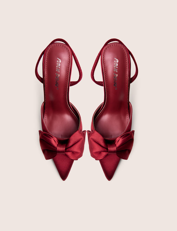 Public Desire Pepper Burgundy Bow Detail Slingback High Heels