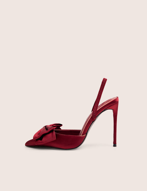 public desire Pepper Burgundy Bow Detail Slingback High Heels