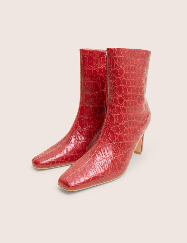 Public Desire Polaris Red Croc Snipped Toe Ankle Boots