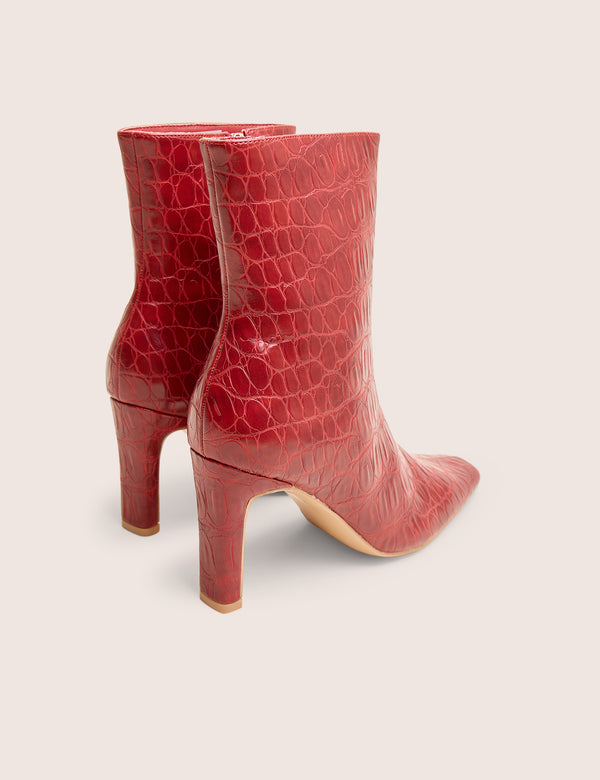 Public Desire Polaris Red Croc Snipped Toe Ankle Boots