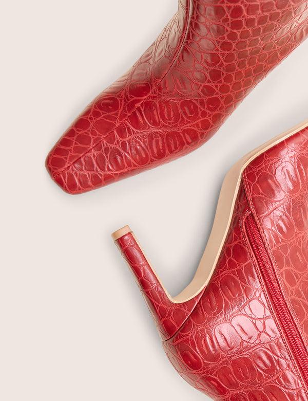 Public Desire Polaris Red Croc Snipped Toe Ankle Boots